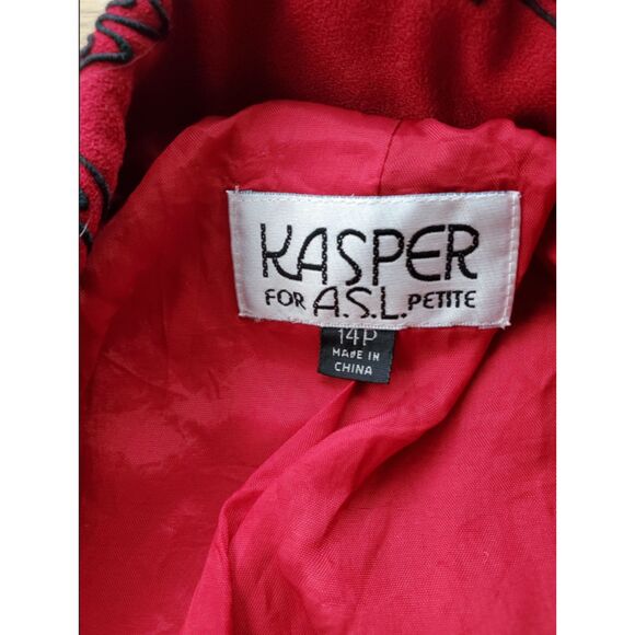 KASPER FOR A.S.L. Red Long Embroidered Jacket Dress Vintage 90s 14P GUC - Picture 13 of 13